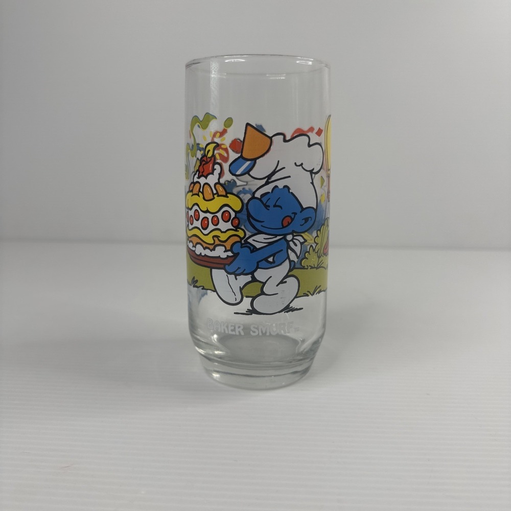 Vintage Peyo 1983 Wallace Berrie‎ & Co. SMURF Drinking Glass Retro Fun Baker
